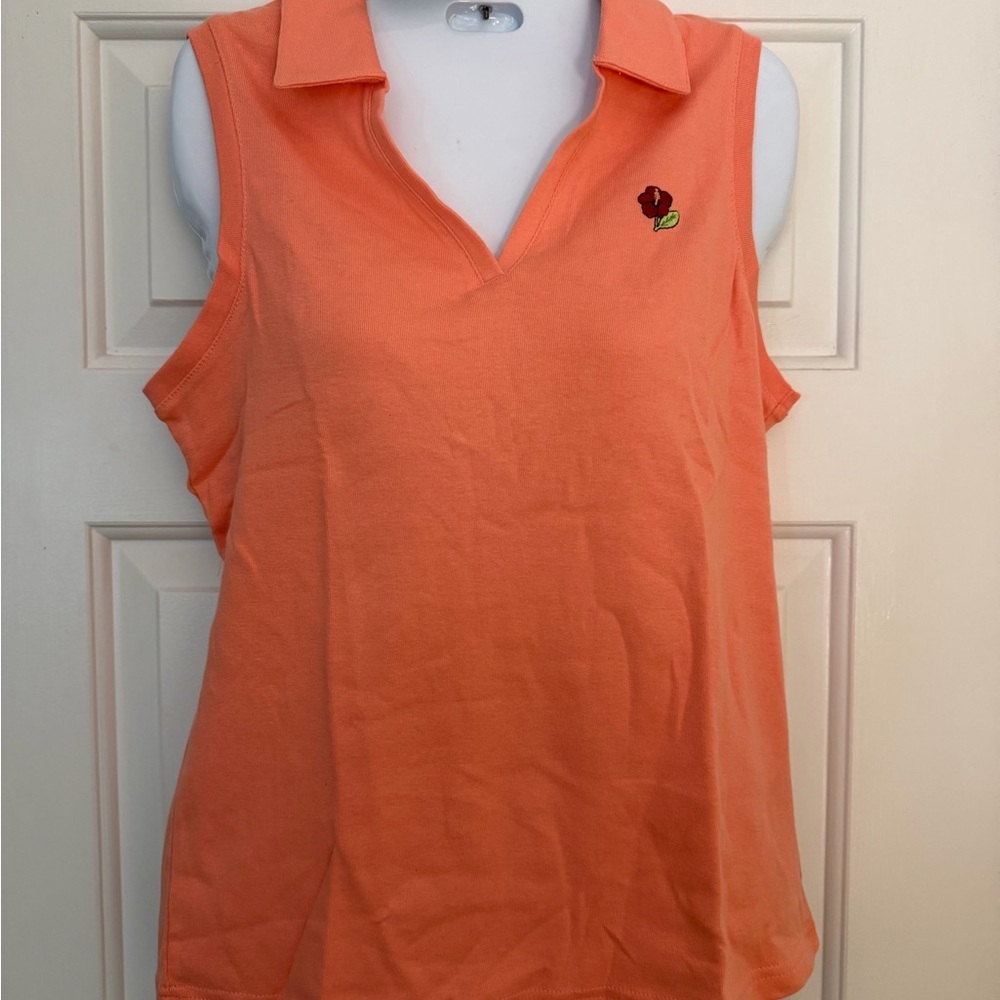 NWT Sonoma peach pink salmon Sleeveless Polo Top golf shirt 100% cotton